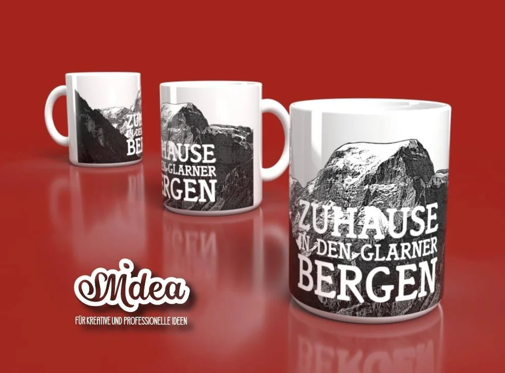 Bedruckte Tassen mit Glarner Bergmotiven